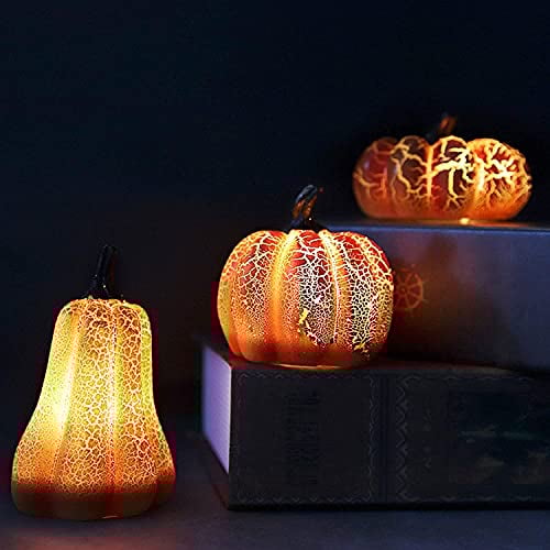 3 Stück Kürbis Licht, Kleine, Halloween Deko Innen, Herbstdeko LED, Tischdeko Laterne, Herbst Dekoration Kürbisse Simulation, Halloween Kürbis Nachtlicht Lampe Batteriebetriebene
