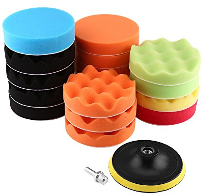 polierschwamm 125mm klett Polierscheibe19 Stück 5 Schwamm Polieren Wachs Pad Kit für Auto Polierer Puffer mit M14 Bohrer Adapter