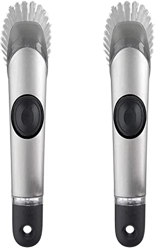 OXO Lot de 2 brosses à vaisselle en acier avec distributeur de savon