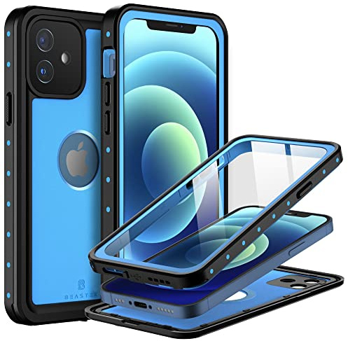 for Apple iPhone 12 Waterproof Case, BEASTEK NRE Series, Shockproof Underwater IP68 Certified Case, with Built-in Screen Protector Full Body Rugged Protective Cover, 6.1 inch (Blue)
