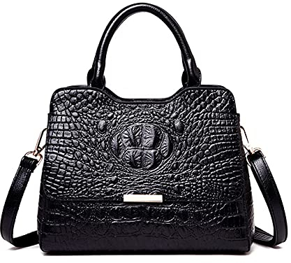 NICOLE & DORIS Damen Handtaschen Retro Krokodilmuster Schultertasche Designer Frauen Umhängetasche PU Leder Shopper Tote Tasche mit Abnehmbarem Schulterriemen Schwarz