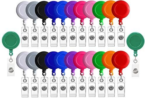 24 Pièces clip de badge rétractable, Porte badge Multicolore Enrouleur, Bobine de titulaire de carte d'identité avec Yoyo et Cordon Résistant, 12 couleurs 75cm Extensible
