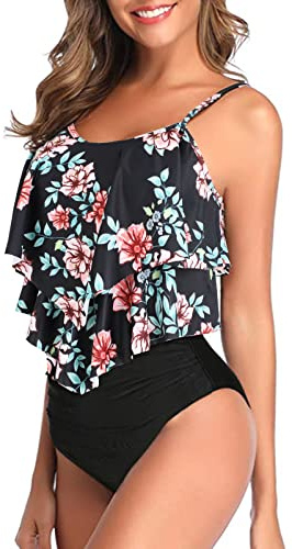 Genfien Bikini Mujer Conjuntos Blusa con Volantes Push Up Cintura Alta | Traje de Baño,Sexy,Bañador de Baño de Dos Piezas,Bikini Sets