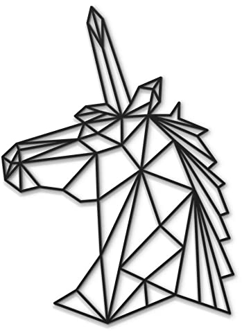 Beautiwall Geometrisches Einhorn Moderne Wanddeko Metall Schwarz - Beschichtete Wandschmuck Metallbilder - Wohnzimmer Badezimmer Schlafzimmer Wand Deko Metalldekoration - Inklusive Klebestreifen