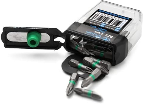 STROXX – Bit Box mit 20Stk. PZ2 Bits für Bohrschrauber & Schraubendreher – Schraubenbit mit Farbcode zur schnellen Identifizierung des richtigen Bittyps – Bit Set inkl. praktischem Magneten im Deckel