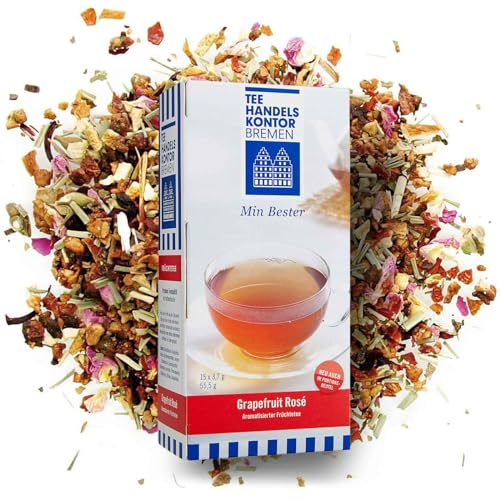 Früchtetee mit Grapefruitgeschmack -15 x 3,7 g Teebeutel - Min Bester Grapefruit Rosé - Tee in Spitzenqualität und heimischer Herstellung - 55,5 g Tee - TEE HANDELSKONTOR BREMEN