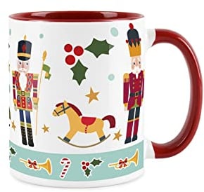 Nutcracker Suite Christmas Mug - White and Red Christmas Festive Holly Leaf Tea/Coffee Gift Present