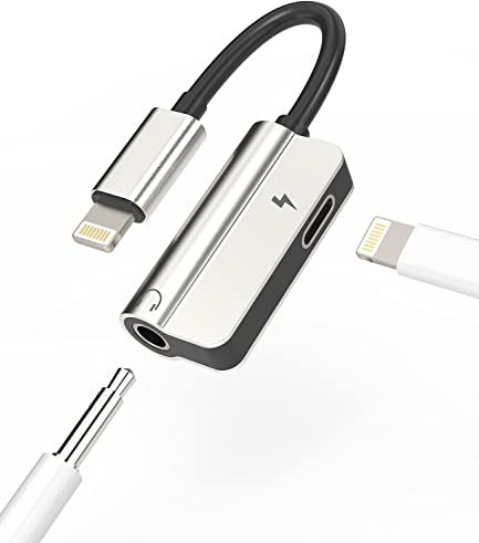 iPhone AUX Adapter for Headphone Jack Dongle(2in1)Lightning to 3.5mm Earbud Splitter Cable Audio Charger Cord Music Charge Converter for Apple MFI Certified 14 13 12 11 Pro Max Mini 7 8 X Accessories