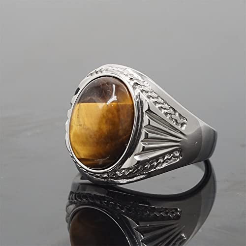 ARTQ Steinring Tigerauge Stein Naturstein Ring Bügel Ring Statement Modische Punk-Stil Ringe Gedenktag Geschenke Schmuck Für Damen Herren (Innendurchmesser: 20,7 Mm)