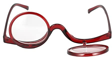 MilyaDE Make-Up Brille Lesebrille Schminkbrille Rotatable Flip Up Drehbare Presbyopie Sehhilfe Lesehilfe mit Stärke, Rot 4,0