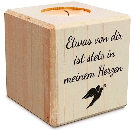 Trauerlicht - Etwas von dir - Teelichthalter mit Gravur aus Holz - Grabschmuck - Trauergeschenk - Gedenklicht - Erinnerungslicht - Kerze zur Trauerbewältung - Holzwürfel