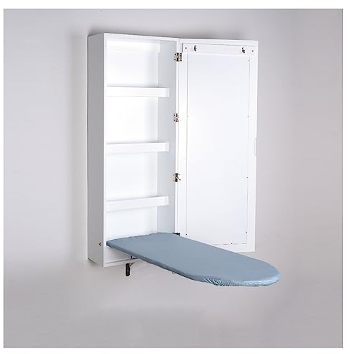 CURBX Meuble À Repasser Avec Planche À Repasser Pliable, Blanc, 95x35.5x17.5cm, Métal, Coton