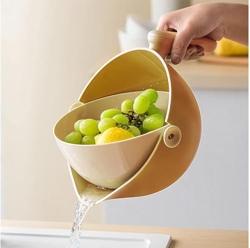 MP Küchensieb 2 in 1 Küche Sieb Abtropfsieb Gemüse Obst Waschschüssel Kunststoff Doppelschicht Abflusskorb Schüssel mit Griff (Kaffeefarbe)