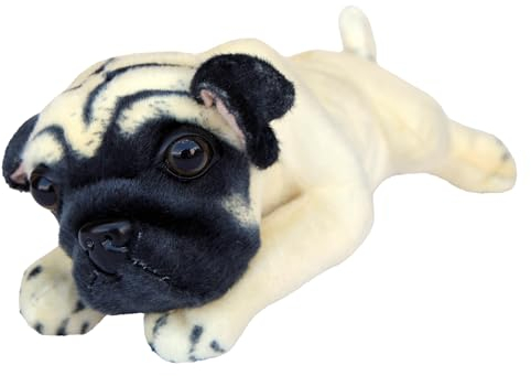 Wagner 1037 - Plüschtier Hund Mops - liegend - 40 cm - Kuschelhund Stofftier