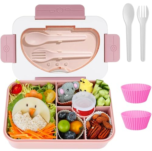 ERBO Brotdose Kinder mit Fächern 1350ML,Lunchbox Kinder Bento Box Auslaufsicher mit 5 Fächern Besteckset, Frühstücksbox für Mädchen Jungen Kindergarten, Brotdose für Erwachsene