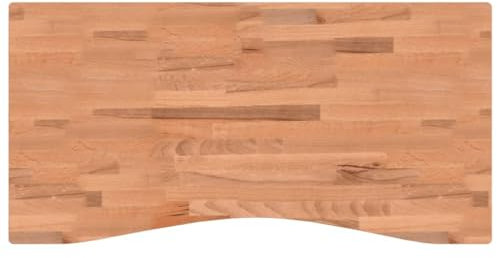 vidaXL Schreibtischplatte, Tischplatte mit 4 abgerundeten Ecken, Arbeitsplatte Platte für Schreibtisch Esstisch, Holzplatte Bürotischplatte, 100x(45-50) x4 cm Massivholz Buche