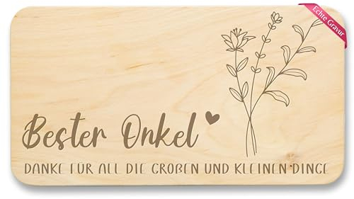 Frühstücksbrettchen Holz Natur - Frühstücksbrett - Danke Onkel Geschenke I Dankeschön Geschenkidee Onkels I Weihnachten I Geburtstag - 22x12 - Holz - onkelbrett geschenk uncle blumen