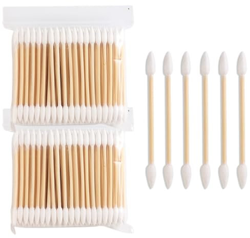 Fcozpjk 200PCS Pointed Tip Cotton Swabs, Precision Tip Cotton Swabs with Wooden Sticks, Double Side Cotton Buds for Makeup, Personal Care, Nail Polish Clean Up Tool, Nail Polish Corrector Swabs