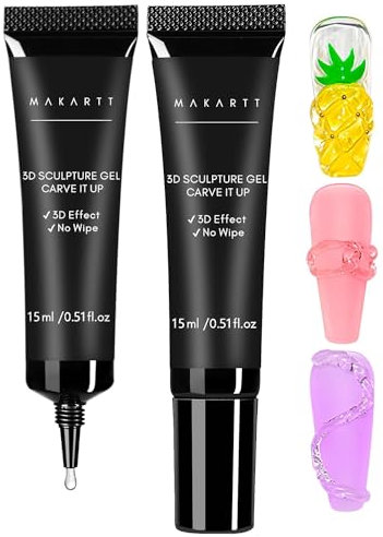 Makartt 3D Nail Gel for Nail Art - 2 * 15ml 3D Sculpting Gel for Nail Designs and Painting,Nail Art Glue for Nail Charm,Decoration Manicure,Nail Lamp Required