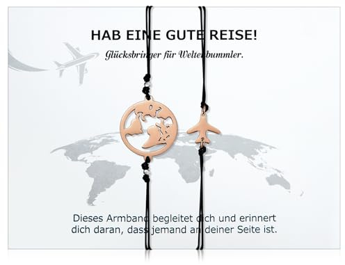 Patelai 2 Pcs Bracelets de Globe du Monde Bracelet de Voyage Porte-Bonheur avec Pendentif de Terre et Avion Bracelet en Cordon Fait Main avec Carte Cadeau pour Femme Voyageur Amis Famille (Or Rose)