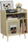 Semiocthome Support de Tourne-Disque avec Rangement en Vinyle, Table de Tourne-Disque avec étagère de Rangement, Support de Plateau tournant avec Porte d'armoire en rotin, Table d'appoint avec Pieds
