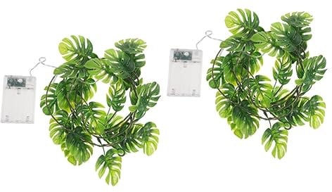 IMIKEYA 2pcs String Monstera Leaf Vine Artificial Palm Trees Curtain Fairy Lights Artificial Leaf Fairy Ornament Battery Powered Fairy Lights Flashing Lights Household Plastic