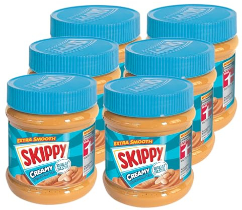 SKIPPY 6x 340g Erdnussbutter Creamy | Peanutbutter Ohne Palmöl | Extra Smooth und aus 91% Erdnüssen | Peanut Butter ohne Stückchen | Leckere Erdnussbutter mit vollem und cremigen Geschmack