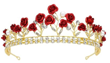 Couronne de Princesse Dorée en Alliage avec Pétales de Rose et Strass - 13,7 x 4,1 cm - pour Fille, Anniversaire, Royale