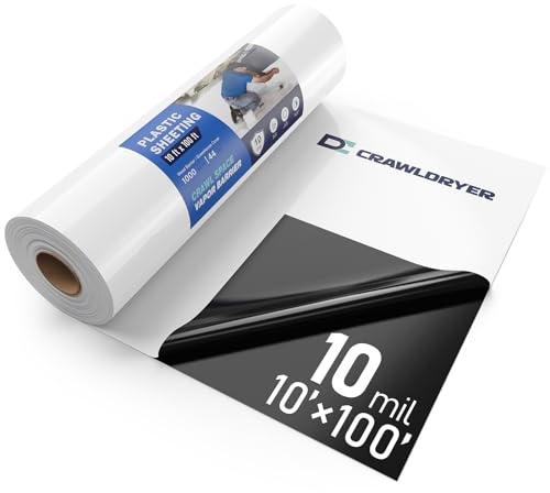 Crawl Space Vapor Barrier - 10 mil (10' x 100'), Thick Plastic sheeting, Drop Cloth Moisture Barrier Covering for Crawl Space Encapsulation, Heavy Duty Polyethylene Film, Black and White Panda Film