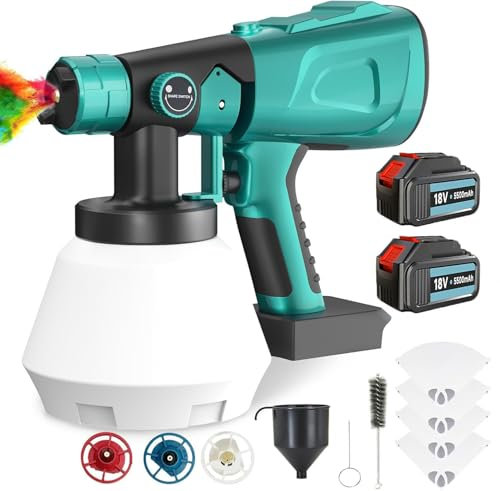 Cordless Paint Sprayer Compatible with Makita 18V Battery, Fence Paint Sprayer with 3 Spray Patterns, Handheld Paint Gun with 2x5500mAh Batteriesfor Fence, Walls, Ceilings Painting