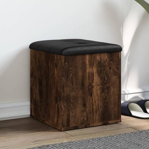 Hovothy Sitzbank mit Stauraum 42x42x45 cm Schuhschrank Hocker Truhenbank Aufbewahrungsbank Eingangbank Holzwerkstoff Räuchereiche Schwarz Kunstleder