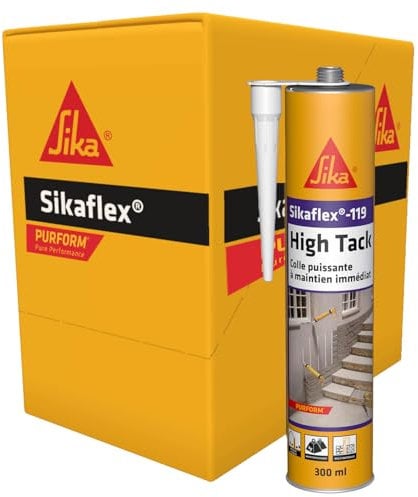 SIKA - Colle puissante - Sikaflex-119 High Tack Purform, Blanc - Collage d’objets lourds - Intérieur et extérieur - Maintien immédiat élevé - Carton de 12 cartouches de 300ml