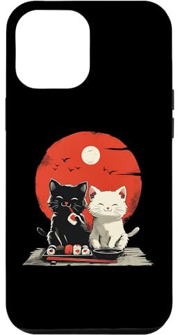 iPhone 14 Pro Max Cute Cartoon Cats Eating Sushi with Japanese Sun Case