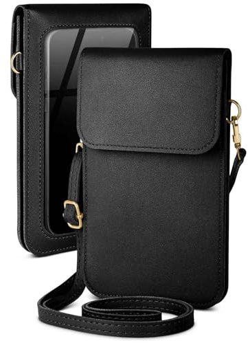 moex Handytasche zum Umhängen für Google Pixel 9 Pro Fold kleine Handtasche mit Handyfach und Sichtfenster, 2 extra Fächer Mini PU Leder Handy Umhängetasche Damen CitySling, Schwarz