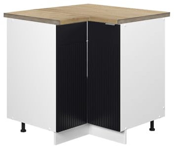 Vicco Eckschrank Fame-Line, Küchen Eckschrank, Schwarz gestreift, 80.5 cm, AP Eiche