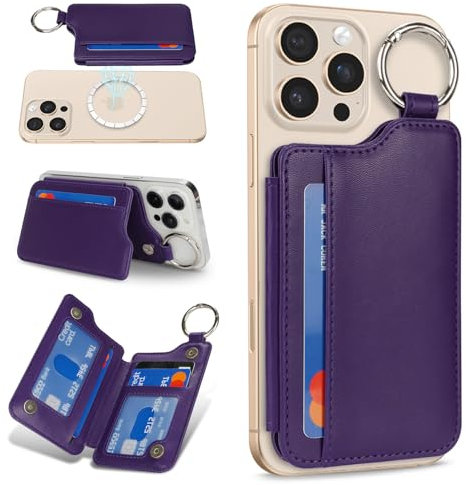 Havaya für Magsafe Wallet mit Kartenhalter Schlüsselring mit iPhone 16/15/14/13/12 Serie für Magsafe Wallet - Dunkelviolett