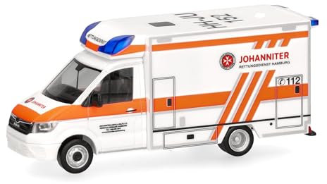 herpa Modellauto Man TGE Fahrtec Rettungswagen Johanniter Hamburg, Miniatur im Maßstab 1:87, Sammlerstück, Made in Germany, Kunststoff