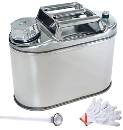 Fuel Canister, 5L Stainless Steel Camping Fuel Canister with Fuel Tube And Gloves, Fuel Can with 3 Handles for Camping, Boating Or Motor Racing,Camping Fuel Canister,Diesel Fuel Can