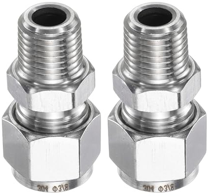 sourcing map 2pcs Compression Fitting 3/8 Tube OD x 1/4 NPT Male Thread Stainless Steel Straight Coupler Adapter Compression Tube Pipe Fitting Connector for Oil Gas Water