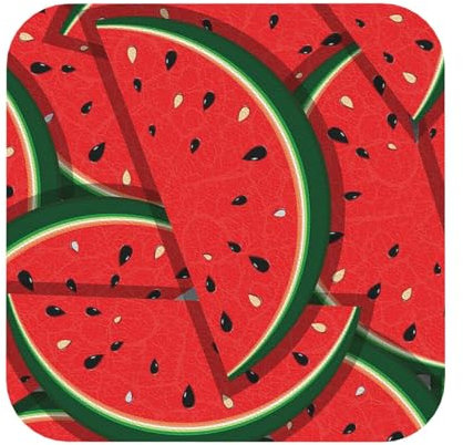 WSHFFILO Ensemble de sous-verres ronds en cuir imprimé pastèque rouge