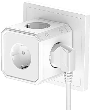 Steckdosenadapter Würfel, 5 Fach Steckdosenwürfel, Doppelstecker für Steckdose, Max 4000W(16A/250V), für Büro, Zuhause
