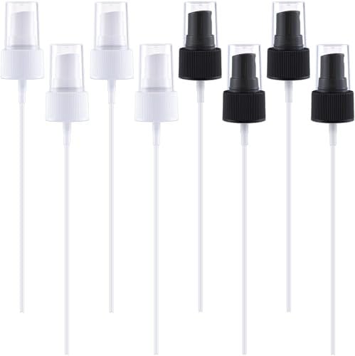 JYvivid 8 Pcs Spray Bottle Top, Nozzle Sprayer Tops Replacement, Fine Mist Spray Caps with 5.9 Dip Tube, Plastic Sprayer Pump for Essential Oil, Cleaning Solutions - White&Black (24/410 Cap Size)