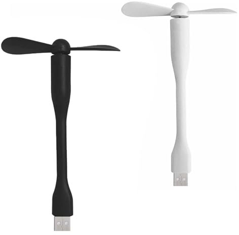 TUKNN Mini Ventilateur USB, Flexible Power Bank Ventilateur, Portable Ventilateurs, Refroidissement Flexible, Bureau Silencieux pour Ordinateur Portable, 2 Pièces (Noir+Blanc)