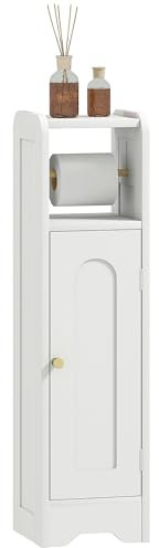 HOMCOM Small Bathroom Storage Cabinet, Freestanding Toilet Roll Holder, Slim Bathroom Cabinet with Adjustable Shelf for Small Spaces, White