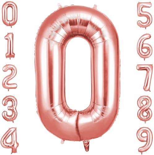 OFFCUP Helium Balloons, 40 Inches Number Balloons 0, Foil Birthday Balloon for Birthday Wedding Party Decorations Celebration Supplies (Rose Gold)