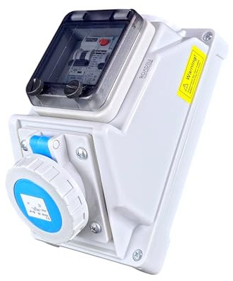 RoadEu – CEE 32A Socket with RCD Circuit Breaker – 230V 3P Single-Phase Outdoor Wall Socket with 32A MCB – IP66 Waterproof & Dustproof – Ideal for Industrial and Outdoor Use