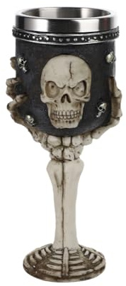 Bicchiere da vino in acciaio inox con teschio in resina scheletrica tazza di birra gotica vichinga Warrior Skull Mug medievale bicchieri bicchieri da vino sacrificio vino calice tazza whisky cocktail