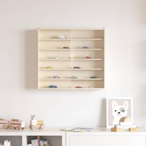 Hoopleep Vitrine de collection en bois avec portes coulissantes, marron, 60 x 8,5 x 54 cm, contreplaqué mat, étagère murale pour objets de collection, trophées, jouets, décoration dans le salon, la