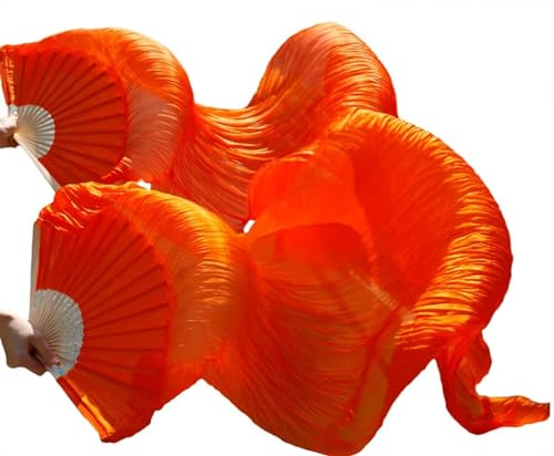 SPPEOUKJ Seide Unisex chinesische Seide Schleier Tanz Fans 1 Paar Bauchtanz Fans Reine Farbe 180 * 90 cm(Orange,230x90cm)
