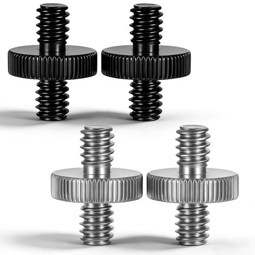 Grevosea 4 Pack 1/4 Male to 1/4 Male Threaded Adapter for Camera Mount, Double Head Stud Standard Mounting Thread Converter Tripod Screw for Light Stand Shoulder Rig and Monopod Precision Made